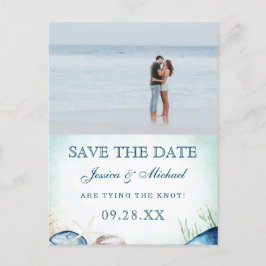 Cartão Postal De Convite Caligrafia de Praia em Aquarela Foto Save The Date