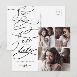 Cartão Postal De Convite Caligrafia romântica 3 Foto para salvar a data