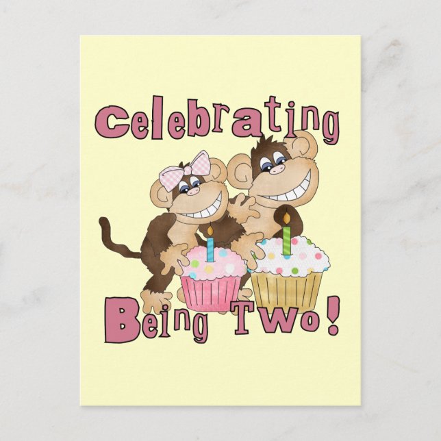 Cartão Postal De Convite Camisetas e presentes de macacos de festa rosa (Frente)