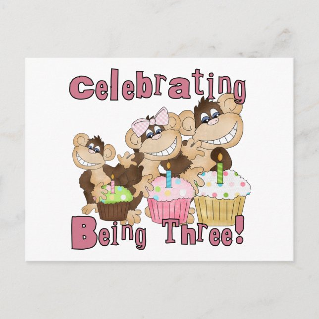 Cartão Postal De Convite Camisetas e presentes de macacos de festa rosa (Frente)