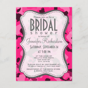 Cartão Postal De Convite Campanha cor-de-rosa profundo; Camuflagem