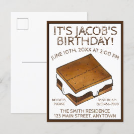 Cartão Postal De Convite Campfire S'mores Marshmallow Festa de aniversário