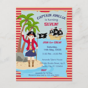 Cartão Postal De Convite Capitão da Festa de aniversário do navio pirata