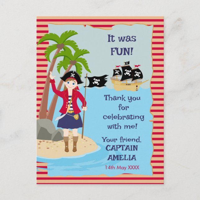 Cartão Postal De Convite Capitão da Festa de aniversário do navio pirata (Frente)
