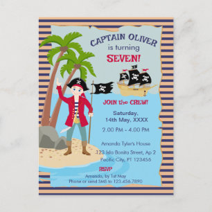 Cartão Postal De Convite Capitão da Festa de aniversário do navio pirata