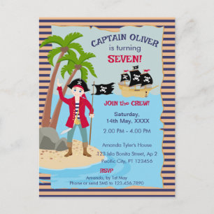 Cartão Postal De Convite Capitão da Festa de Aniversário do Navio Pirata