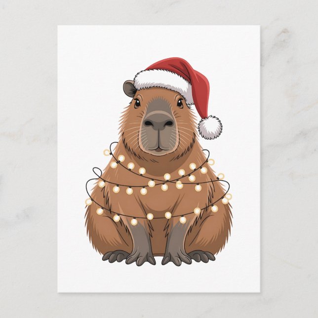 Cartão Postal De Convite Capybara Natal Correspondência Divertida Papai Noe (Frente)