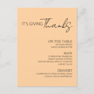 Cartão Postal De Convite Cardápio de Ação de Graças