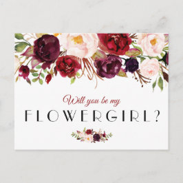 Cartão Postal De Convite cartão burgundy floral você será minha dama de flo