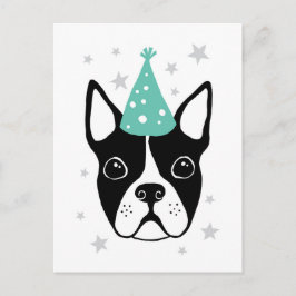 Cartão Postal De Convite cartão de aniversário de Boston terrier com chapéu
