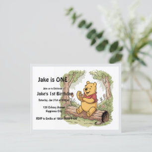Cartão Postal De Convite Cartão de aniversário de um ano do Winie the pooh