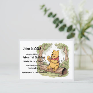Cartão Postal De Convite Cartão de aniversário de um ano do Winie the pooh