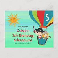 Cartão de Aniversário Infantil Balão de Ar Quente 