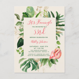 Cartão Postal De Convite Cartão de Aniversário Trópico de vamos Flamingle Q