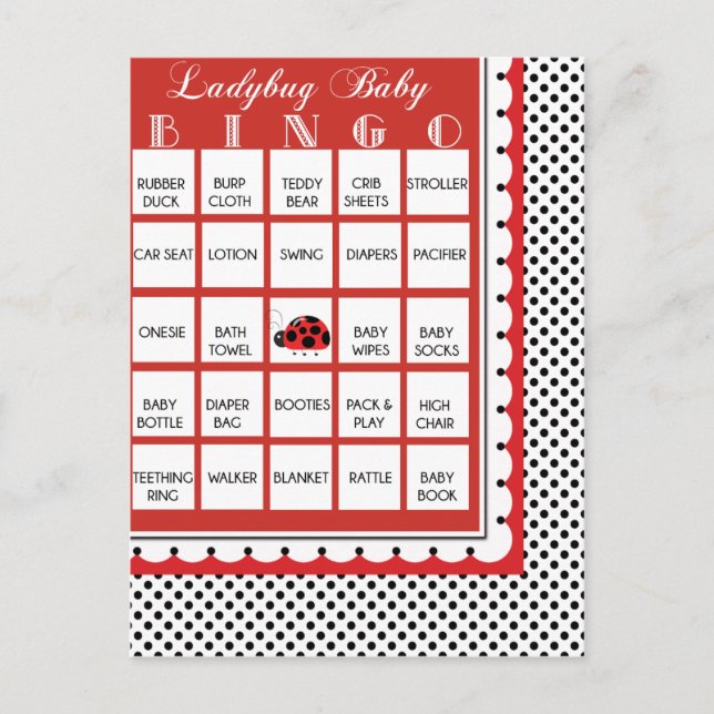 Cartão Postal De Convite Cartão de Bingo de Chá de fraldas Ladybug Polkadot (Frente)