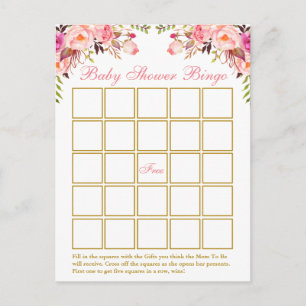 Cartão Postal De Convite Cartão de Bingo Floral Dourado, Cor-de-Água, Rosa,