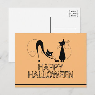 Cartão Postal De Convite Cartão de Boas Festas, Gato Preto Elegante, Feliz 