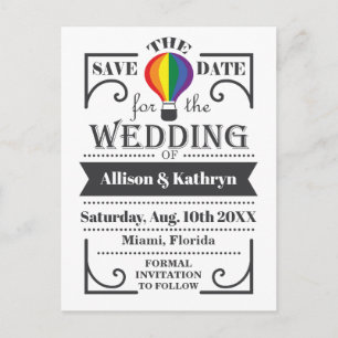 Cartão Postal De Convite Cartão de casamento arco-íris LGBT com balão de ar