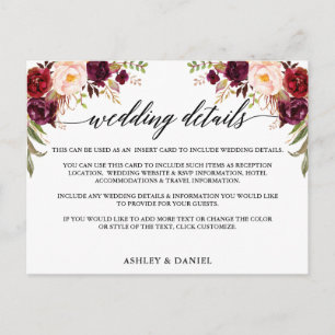 Cartão Postal De Convite Cartão de Detalhes do Casamento Floral da Calliogr