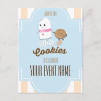Cartão de evento de festa vintage Milk & Cookies