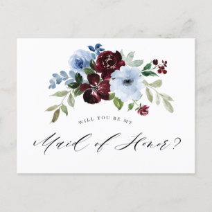 Cartão Postal De Convite cartão de Madrinha de casamento azul empoeirado