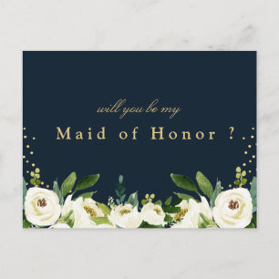 Cartão Postal De Convite cartão de madrinha de casamento floral branco de 
