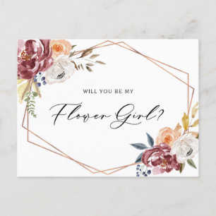 Cartão Postal De Convite Cartão de Menina de Flores Geométrico Marsala
