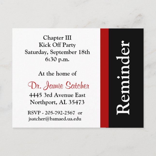 Cartão Postal De Convite Cartão de Posto Lembrete5 (Frente)