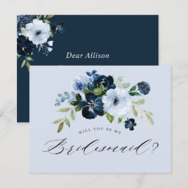 Cartão Postal De Convite cartão de proposta floral azul empoeirado