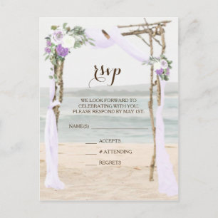 Cartão Postal De Convite Cartão de Resposta de Casamento Beach Arbor Lavend