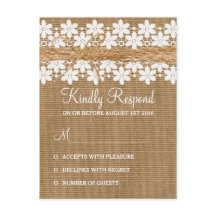Cartão de Resposta de Casamento de Renda Rústica e