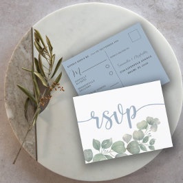 Cartão Postal De Convite Cartão de Resposta de Casamento em Azul Empoeirado