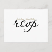 Cartão de Resposta de Casamento em Script Branco e