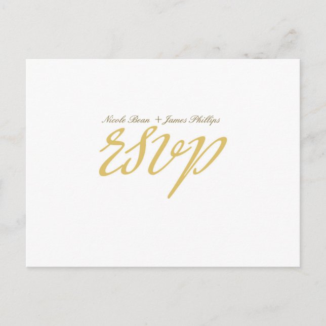 Cartão Postal De Convite Cartão de Resposta de Casamento em Script Branco e (Frente)