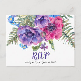 Cartão Postal De Convite Cartão de Resposta de Casamento Floral Anêmona