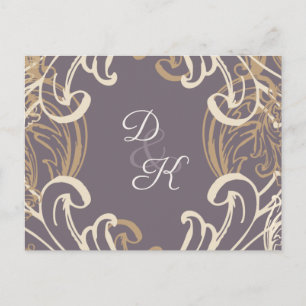 Cartão Postal De Convite Cartão de Resposta de Veludo Roxo Dourado Monogram