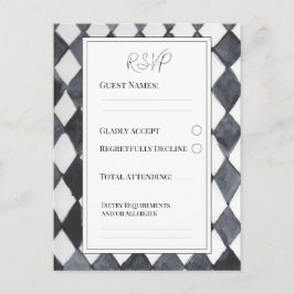 Cartão Postal De Convite Cartão de Resposta Diamantes Preto e Branco RSVP