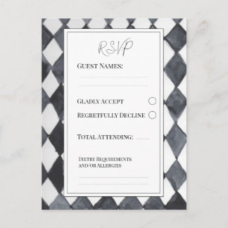 Cartão Postal De Convite Cartão de Resposta Diamantes Preto e Branco RSVP