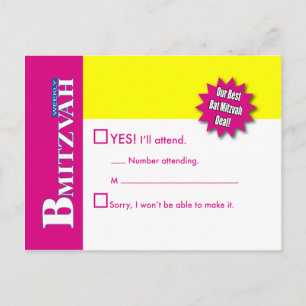 Cartão Postal De Convite Cartão de Resposta RSVP de Bat Mitzvah Magaine Cor