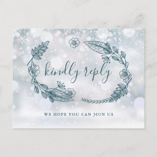Cartão Postal De Convite Cartão de RSVP de Canção Floral Rústica de Inverno