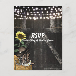 Cartão Postal De Convite Cartão de RSVP de Casamento em Celeiro Rústico Cou