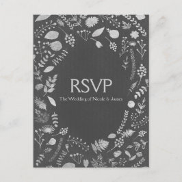 Cartão Postal De Convite Cartão de RSVP de casamento floral cinza carvão e 