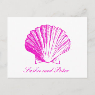 Cartão Postal De Convite Cartão do casamento de praia RSVP de Fuscia Shell