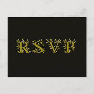 Cartão Postal De Convite cartão-postal BLACK GOLD RSVP Gold Leaf