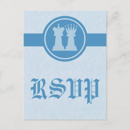 Cartão Postal De Convite Cartão-postal Chess King e Queen RSVP, Blue