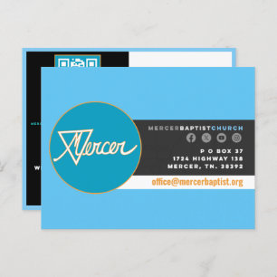 Cartão Postal De Convite Cartão-postal da Igreja Batista Mercer
