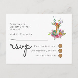 Cartão Postal De Convite Cartão-postal da Woodland Deer Wedding RSVP