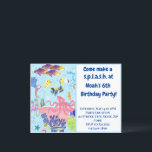 Cartão Postal De Convite Cartão-postal de aniversário do Ocean Animal Kid<br><div class="desc">Divirta-se comemorando seu biólogo marinho em treinamento com este divertido convite. O nome,  a idade e os detalhes da festa podem ser personalizados.</div>
