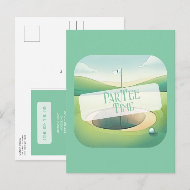 Cartão Postal De Convite Cartão-postal de Aniversário do Tema Golf (Frente/Verso)
