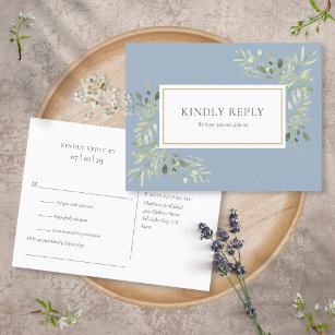 Cartão Postal De Convite Cartão-postal de Casamento de Dusty Blue Greenery 